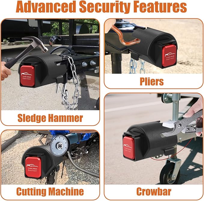 Trailer Lock Fits 2" and 2-5/16" Couplers - Heavy Duty Anti-Theft Trailer Hitch Locks, Ultra-Thick Solid Steel Trailer Coupler Locks Tongue Lock, Camper Accessories for RV, Trailer, Boat (Red)