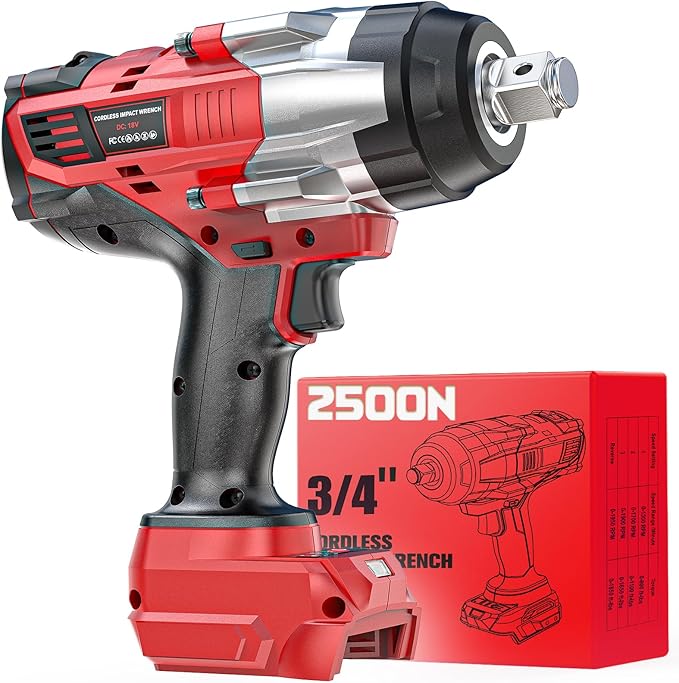 DIYtoolifz 3/4" Cordless Impact Wrench Compatible with Milwaukee 18V Battery: 1850FT-LBS(2500N.m) High Torque Impact Driver, Auto-Stop Reverse, 4-Speed Heavy Duty Impact for Car/Truck/Mower(Bare Tool)