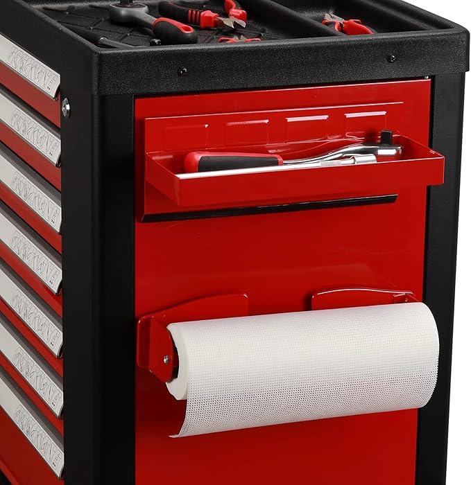 EMENTOL 4PCS Magnetic Tool Shelf Set, Tray, Paper Towel Holder, for Tool Organizer, Magnets Any Metal Surface, Red