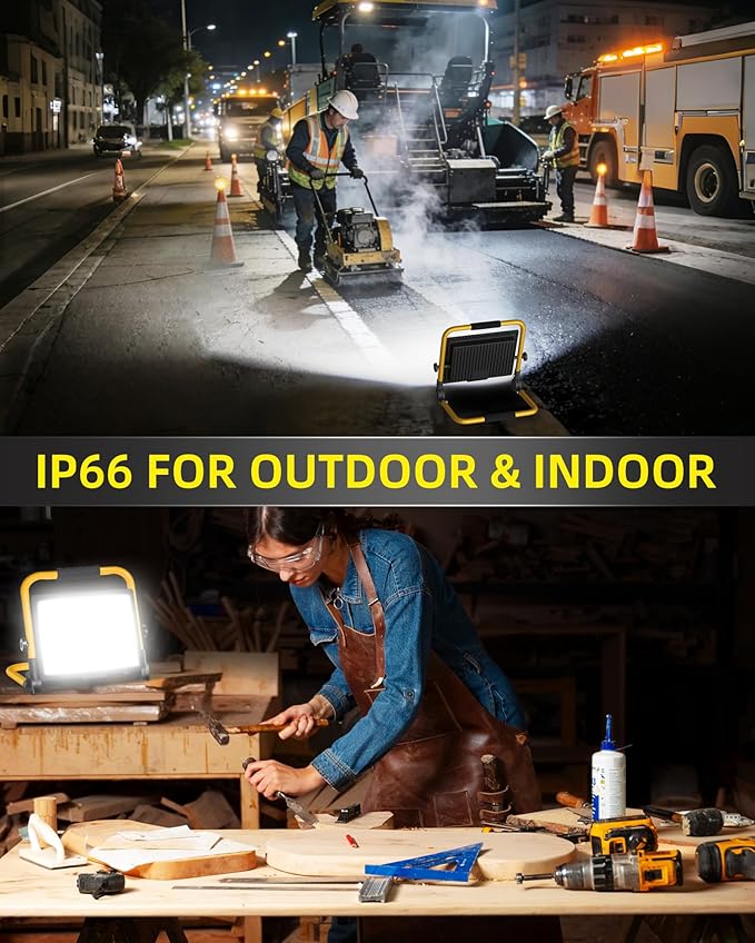 2 Pack 14400LM LED Work Light, 120W Flood Light with 16FT Cord & Switch, Portable Worklight with Stand, 5000K IP66 Waterproof Construction Lighting for Job Site Repairing Workshop Garage
