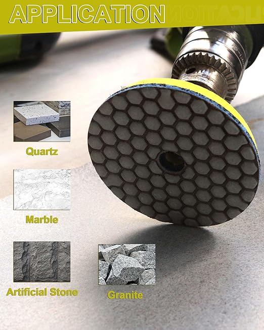 Dry Diamond Polishing Pads 4"/100mm - 8pcs Grit 50 Polish Pad Kit for Granite Marble Artificial Stone Quartz for Angle Grinder SANLEETEK