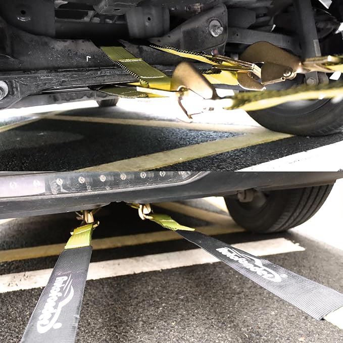 Heavy-Duty Tow Straps with Snap Hooks,2" x4' Yellow V-Bridle Strap with Cordura Sleeve,2 Pack 2"x36" Axle Straps, D-Ring for Tow Trucks, Car Hauler, Recovery, Enhanced Safety(Yellow)