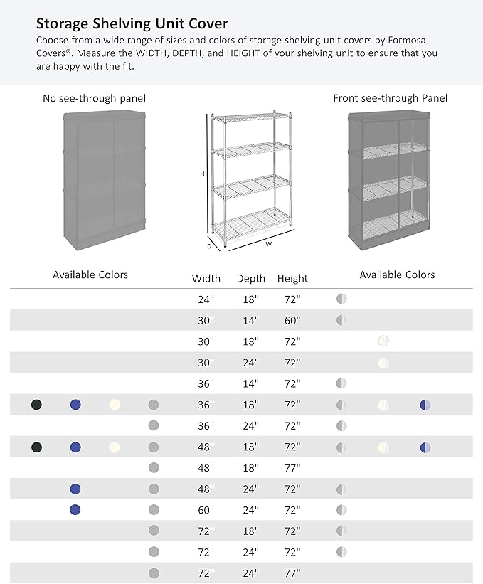 Formosa Covers Premium Clear Front Wire Shelf Cover Grey - Heavy-Duty Storage Solution Wire Rack Cover (48”Wx24”Dx72”H) - Waterproof PVC, Water/Dust Resistant Fabric, Multi Zipper (No Shelf)
