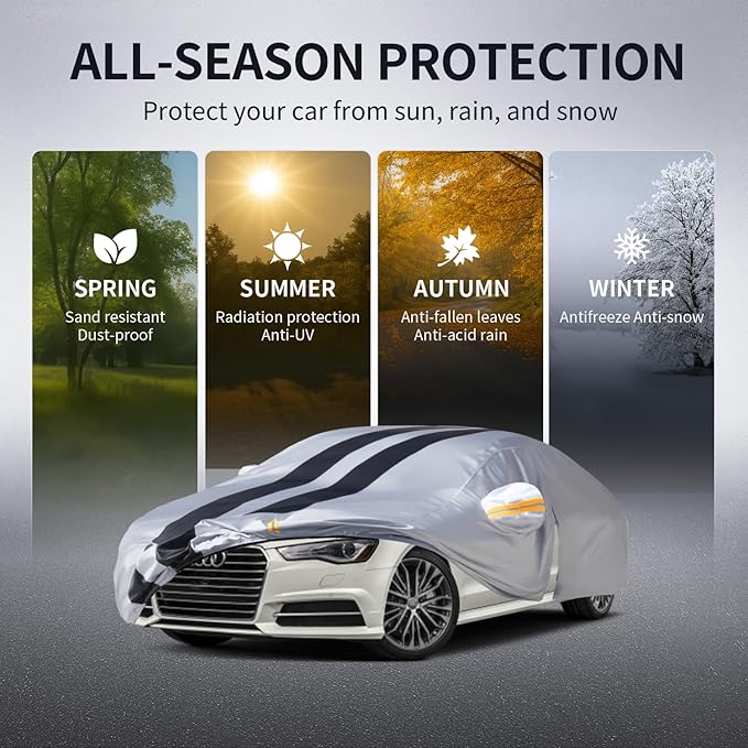 Multi-Layer Car Cover Custom Fit for Audi A6(2004-2026), 100% Waterproof All Weather for Automobiles, Gift with Towel, Heavy Duty Car Covers for Rain Sun UV Protection with Door Zipper