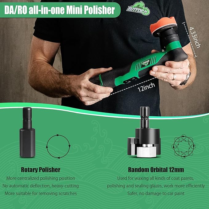 BATOCA S5 Cordless Car Buffer Polisher Kit 1 Inch 3 Inch Dual Action & Rotary Polishing Machine for Car Detailing,2x 2.0Ah Batteries,6 Variable Speeds 2000-5500RPM,Orbital Polisher for Car Boat Polish