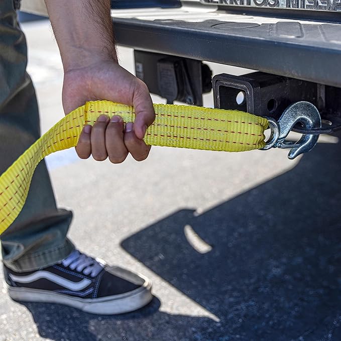 NEIKO 51005A Heavy-Duty Tow Strap with Hooks, 2 Inches by 20 Feet, Woven Polyester Webbing, and 10,000-Pound Capacity, HD Truck Recovery Strap and ATV Tow Strap, Tow Rope for Vehicles