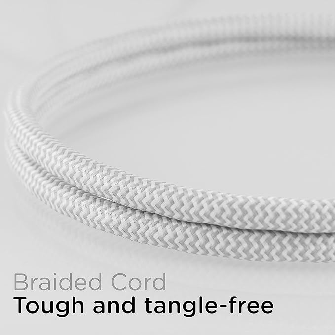 Cordinate 3 Outlet Power Strip Surge Protector Indoor Extension Cord 16 Gauge 10 Ft 3 Prong Braided Extension Cords Flat Extension Cord ETL Listed White 37914