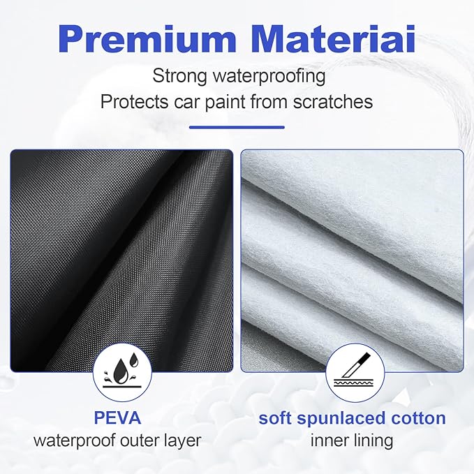 Waterproof Car Cover Compatible with Camry/Sonata/Altima/ES/Fusion/CT5 All-Weather Protection, 189"-197" Sedan PEVA Car Cover with Zipper Door
