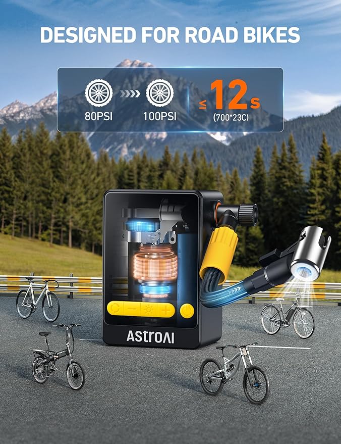 AstroAI L10 Mini Tire Inflator Portable Air Compressor,150PSI Air Pump for Car Tires with Tire Pressure Gauge,Bike Pump with LED Light,Tire Inflator for Cars,Bikes,Motorcycles,Balls,Car Accessories