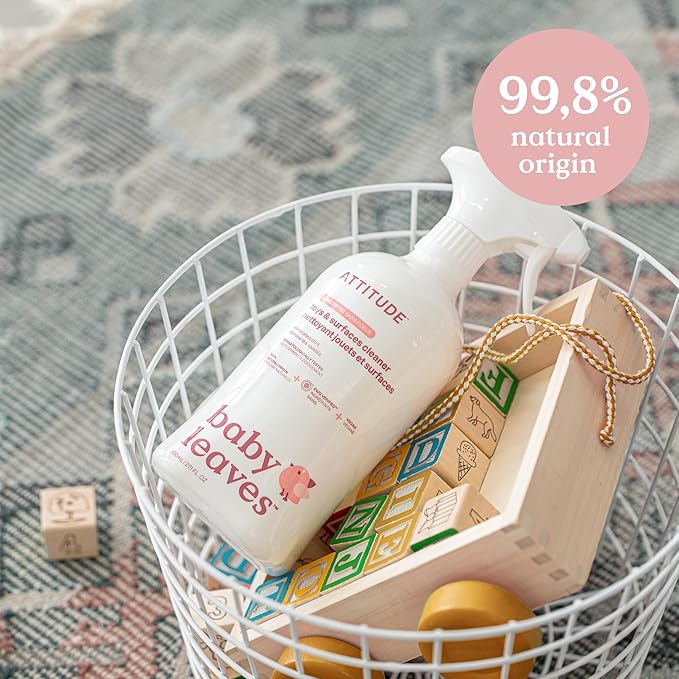 ATTITUDE Baby & Kids Toy Cleaner Spray, EWG Verified, Multi-Surface Cleaner for Toys, High Chairs & Play Areas, Naturally Derived, Vegan, Unscented, 27.1 Fl Oz