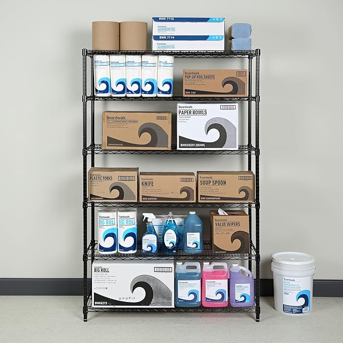 Alera ALE Commercial Wire Shelving, Six-Shelf, 48w x 18d x 72h, Black