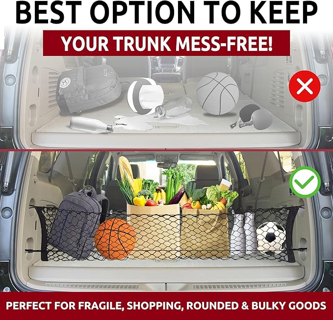 Envelope Style Automotive Elastic Trunk Mesh Cargo Net for Suburban fits Tahoe 2015-2025 - Premium Trunk Organizer and Storage - Luggage Net for SUV - Best Car Organizer Made for Escalade fits Yukon