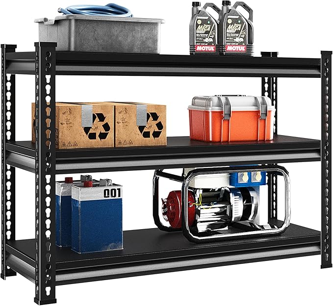 3-Tier Garage Shelving Heavy Duty，36" Metal Shelving Unit for Garage, 1320 lbs Load Capacity Utility Rack Shelves＆ Storage Shelves, 40”W x 18”D x 36”H(Black)