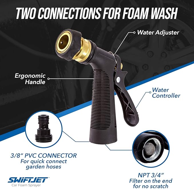 SwiftJet Car Wash Foam Gun + Microfiber Wash Mitt - Foam Cannon Works with Any Soap - Garden Hose Car Foam Sprayer - Car Wash Kit - Car Accessories Foam Blaster (Orange Foam Gun with Mitt)