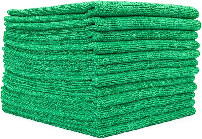 The Rag Company - All-Purpose Microfiber Terry Cleaning Towels - Commercial Grade, Highly Absorbent, Lint-Free, Streak-Free, Kitchens, Bathrooms, Offices, 300gsm, 14in x 14in, Green (12-Pack)
