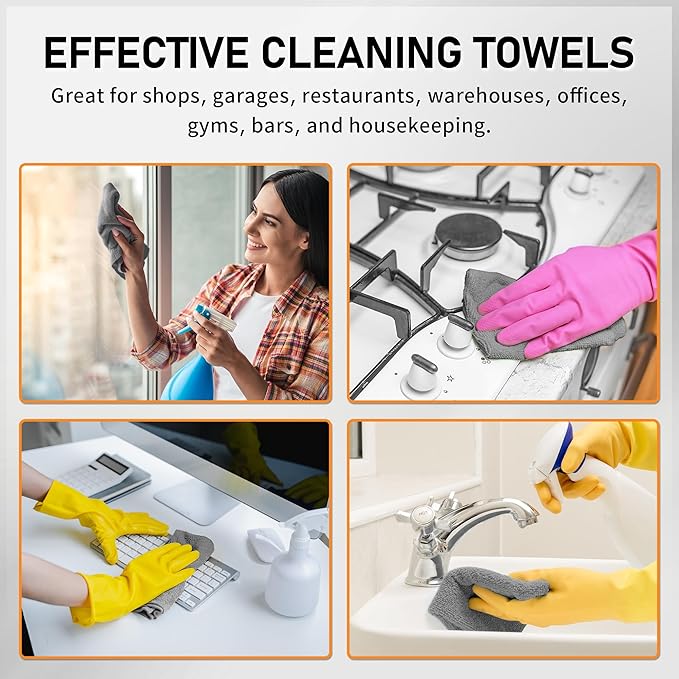 HOMERHYME Microfiber Cleaning Cloth Roll, 75 Pack Tear Away Microfiber Towels, Reusable Washable Shop Towels, Lint Free Cleaning Rags for Car, Home, Garage & Workshop 11.5"x11.5" Grey