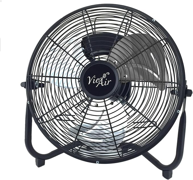 Vie Air 20 Inch Industrial Tilting High Velocity 3 Speed Metal Floor Fan, Black