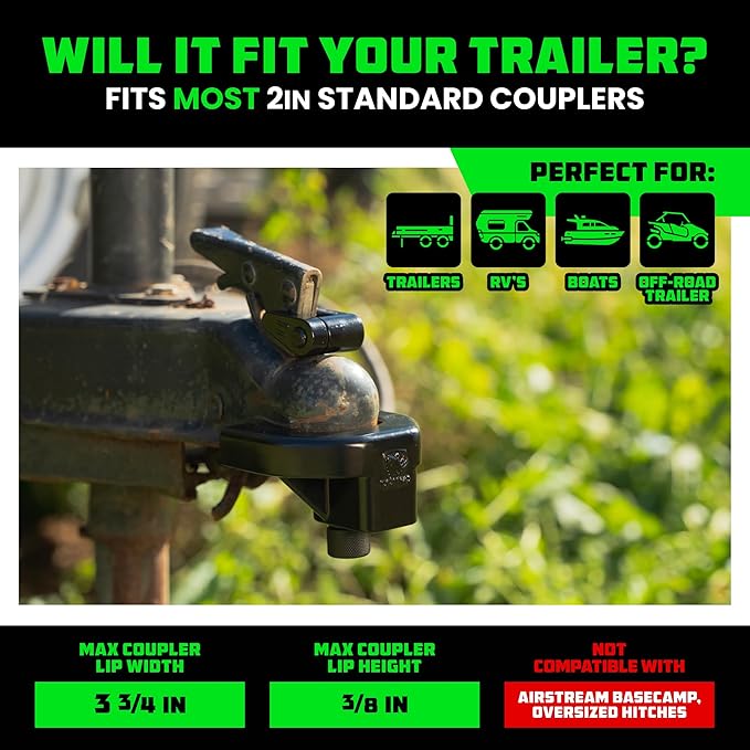 Rhino USA Trailer Hitch Lock Kit (for 2" Trailers) Heavy Duty Anti Theft Trailer Coupler Locks for RV, Camper, Trailer, Boat, Caravan - Reinforced Solid Steel Tow Lock for Trailer Tongue