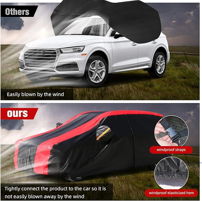 6-Layer Car Cover Waterproof All Weather for Automobiles,Universal Fit for SUV,Outdoor Full Cover Rain Sun UV Protection with Zipper Cotton,Fit SUV Jeep-Length (184" to 190")