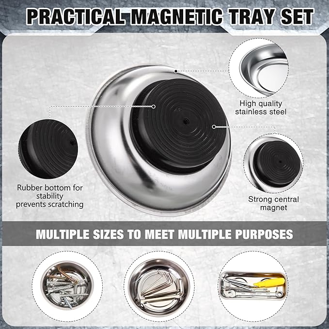 10 Pcs Magnetic Trays Set Includes 8 Round and Rectangular Magnet Tool Tray 1 Pair Black Magnetic Wristband and 1 Magnetic Pickup Tool for Parts Socket Screw Nut Bolt Mechanic and Automotive