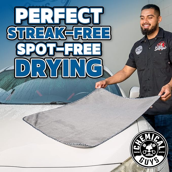 Chemical Guys Waffle Weave Gray Matter Microfiber Drying Towel 2 Pack, Huge Car Drying Towels for Faster Coverage on Paint, Glass, Wheels, and Trim, Streak Free Drying for Cars, Trucks, and SUVs