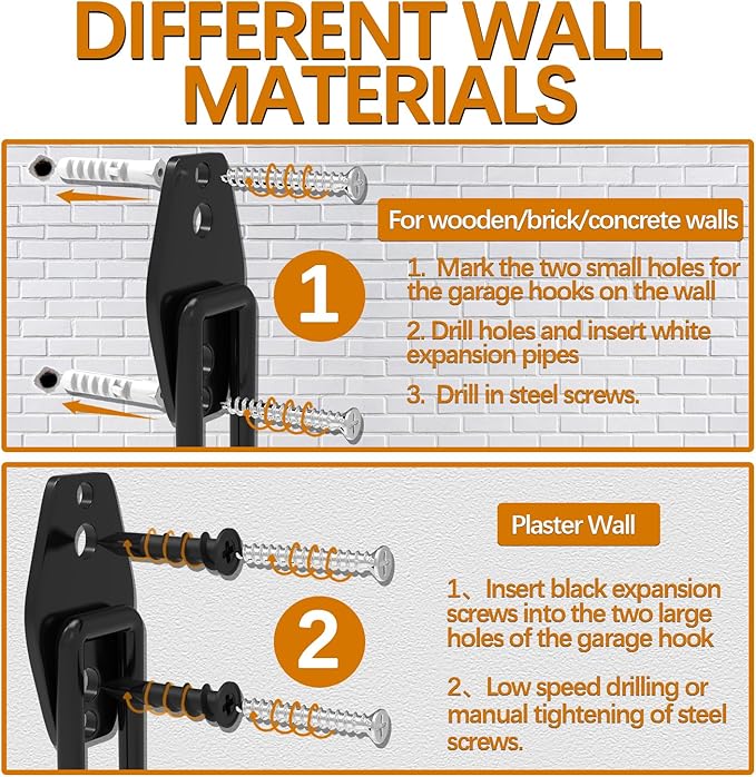 3-H Garage Wall Hooks Heavy Duty 31 Pack, Anti-Slip Steel Wall Mount Storage Hooks for Hanging Ladder Garden Yard Tools, Utility Organizer for Garage Lawn Shed (Orange)