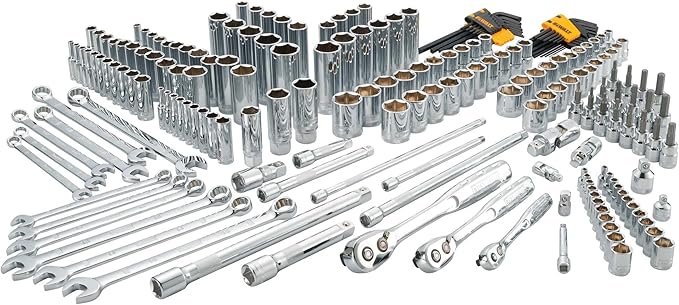 DEWALT Mechanics Tools Kit and Socket Set, 204-Piece Dewalt Tool Set , 1/4" & 3/8" & 1/2" Drive, Metric/ SAE Deep and Shallow Sockets, 3/8" Hex Bits, Torx Bits, Spark Plugs, Wrenches (DWMT72165)