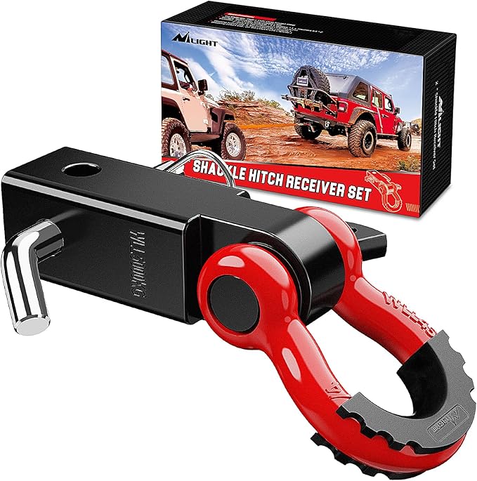 Nilight Shackle Hitch Receiver 2Inch 45000 LBs Breaking Strength 3/4" D Ring Shackle w/Trailer Hitch Pin Heavy Duty Solid Recovery Towing Kit for Trucks Jeeps Off-Road