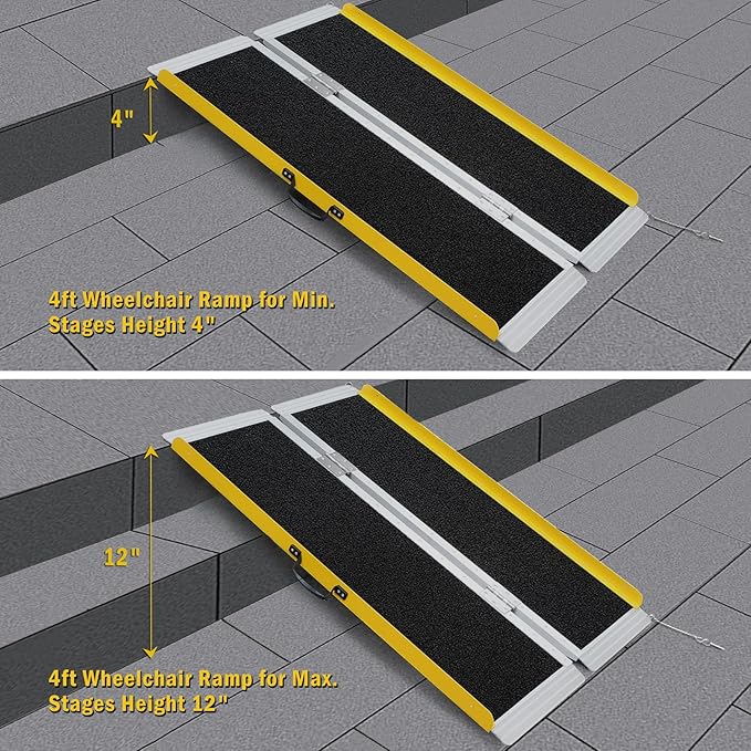 Portable Wheelchair Ramp 4FT, Foldable Ramps for Wheelchairs, Aluminum Handicap Ramp with Non-Slip Surface, Wheelchair Ramps for Home Steps, Stairs, Doorways, Curbs, 800LBS Capacity, FSA HSA Eligible