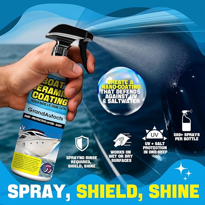 Marine Ceramic Coating For Boats - Rv Wax With Uv Protection For Fiberglass | Uv Damage Protection & Surface Enhancement | Boat Spray Wax， Boat Cleaner, Boat Accessories (2Pcs)