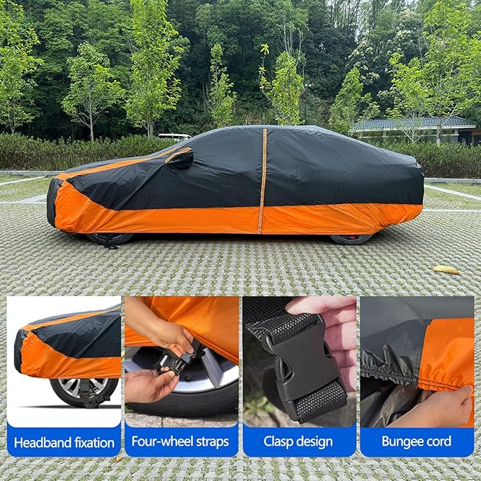 Waterproof Outdoor Cover with Zipper Door Reflective Strips Fit for Toyota Camry, Nissan Altima, Honda Accord, Chevy Malibu, Kia Optima/K5, Subaru Legacy, Buick Regal etc. Fit Length (187-194 inch)