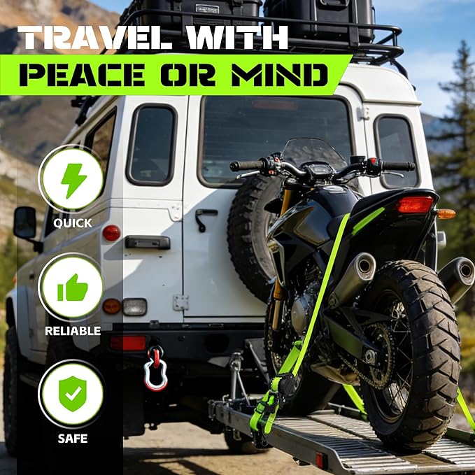 Retractable Ratchet Straps (2-Pack) - Heavy Duty Auto Slow Retraction Tie Down Straps - 1 Inch x 13 Feet (1,800lb Break Strength) for Truck, Cargo Trailer, Motorcycle, ATV, UTV - Green