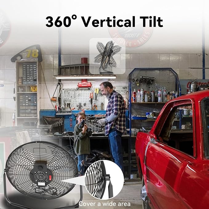 20 Inch Floor Fan Pro Series - High Velocity Floor Fan for Commercial, Residential, Warehouse, Covered Patio, Shop, Garage, Barn, 3 Speed 360-Degree Tilt 5300 CFM UL Safety Listed