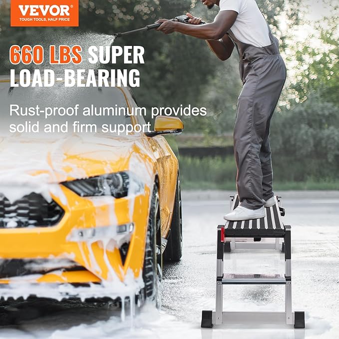 VEVOR Folding Work Platform, 40"×12"×20" Aluminum Drywall Stool Ladder, 660 lbs Load Capacity Heavy Duty Work Bench w/Non-Slip Feet, Ideal for Washing Vehicles, Cleaning, Painting, Decorating