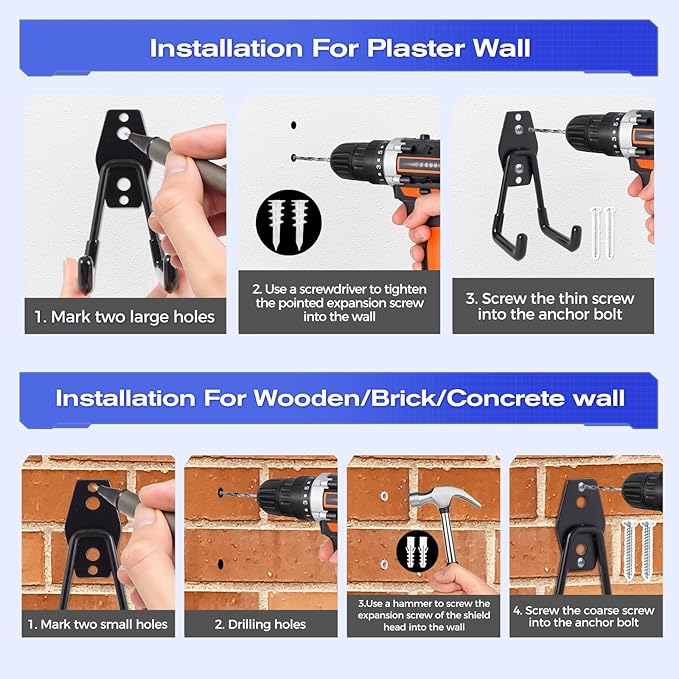 15 Packs Garage Hooks Heavy Duty, Garage Storage Hooks with Nylon Straps, Garage Organization Wall Hooks for Hanging Power and Garden Tools, Ladders, Hose, Ropes, Bulk Items,Bike Hooks for Garage