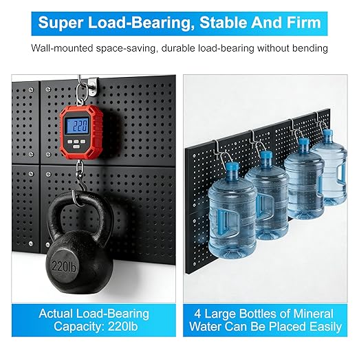 Metal Pegboard Panels 4 Pack, 24" x 12" Heavy Duty Rust-Proof Wall Organizer, Sturdy Steel Storage Board for Garage, Workshop & Craft Room, Black