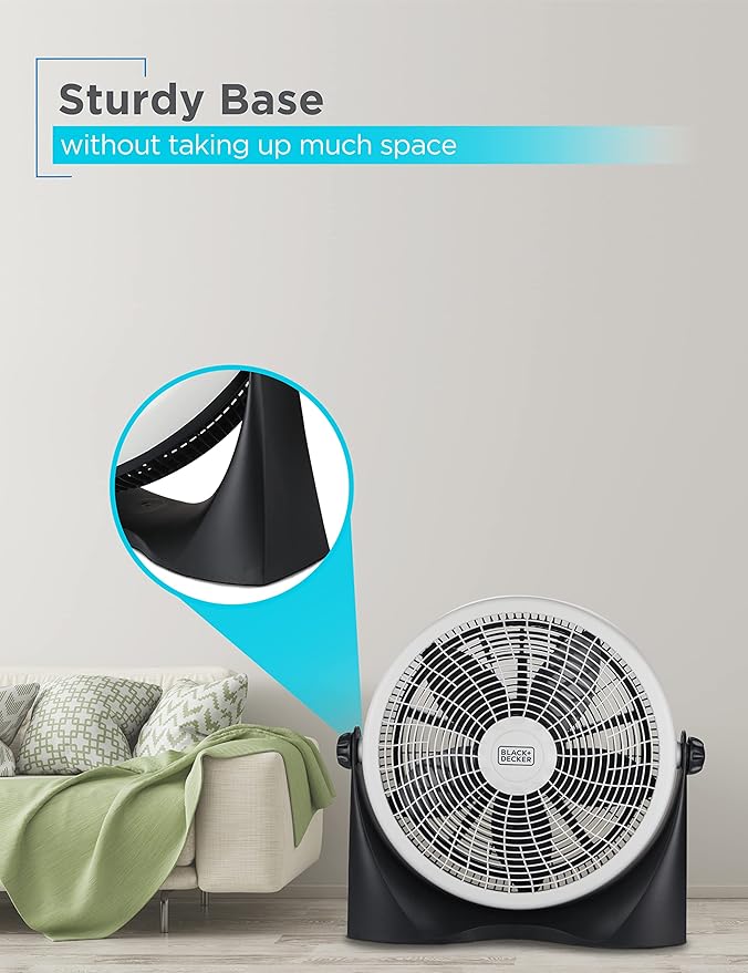 BLACK+DECKER High Velocity Floor Fan, 15.6" Diameter Freestanding Fan, 5 Plastic Blades, 3-Speeds, 90-Degree Tilt Adjustment, For Use In Bedroom, Home or Office, 5.5 lbs., Gray/Black, BFF16B