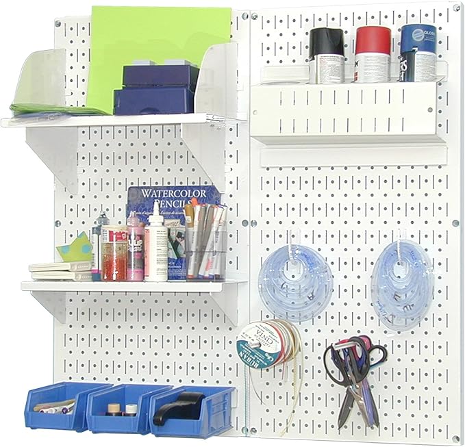 Wall Control Craft & Hobby Pegboard Organizer Storage Kit with White Pegboard and White Accessories