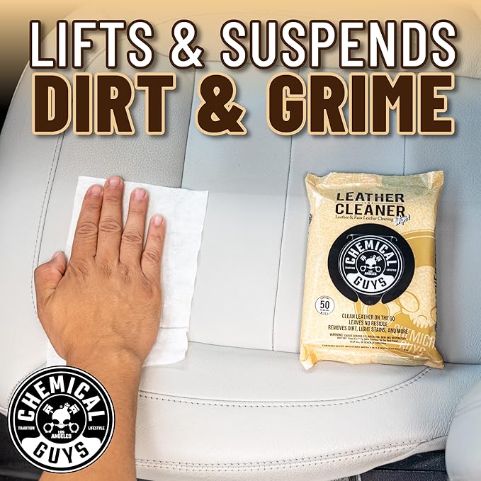 Chemical Guys PMWSPI20850 Leather Cleaner Wipes Mega 100 Pack for Car Interiors, Furniture, Boots, and More, Works on Natural, Synthetic, Pleather, Faux Leather and More, (50 Ct)