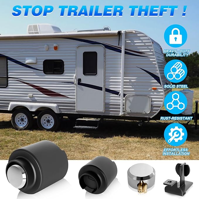 Trailer Lock Fits 2-5/16 Inch Coupler, Upgrade Anti Theft Heavy-Duty Steel Trailer Hitch Locks, Camper Pry-Resistant & Heavy-Duty Trailer Hitch Locks for RV | Cargo | Boat | Dump Trailer