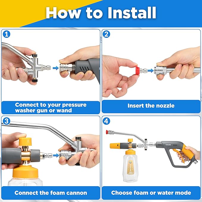 Pressure Washer Foam Cannon Gun Kit with Dual Connector Accessory, Foam Blaster for Car Washing, Double Tip Attachment & 5 Nozzle Tips, 1/4" Quick Connect, 4000 PSI