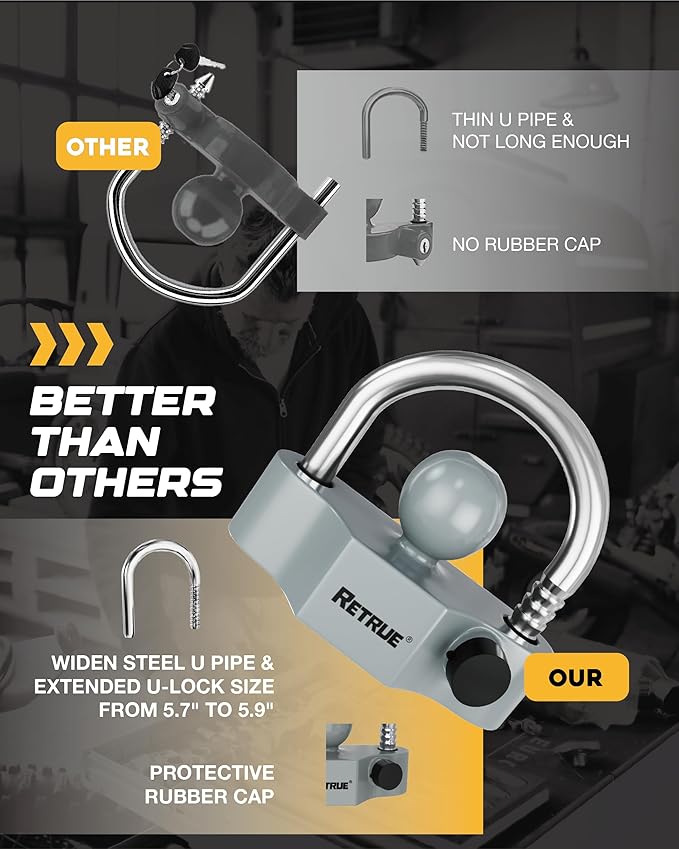 RETRUE Universal Coupler Lock Trailer Locks Ball Hitch Trailer Hitch Lock Adjustable Security Heavy-Duty Steel Fits 1-7/8 Inch, 2 Inch, 2-5/16 Inch Couplers (Gray & Silver, Pack of 2)
