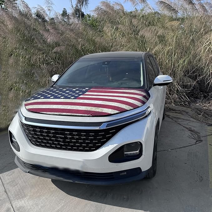 American Car Hood Cover - 59x51 in Car Hood Cover Flag Bonnet Banner with 2 Adjustable Triangular Fasteners, Universal Fit for Trucks, SUV, 250th Anniversary Flag