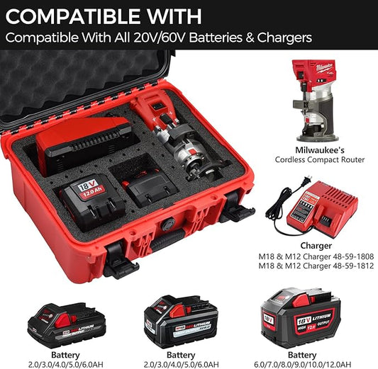 Case for Milwaukee M18 Cordless Compact Router – Waterproof Hard Tool Box for 18V/20V Compact Router, Router Bits, Battery & Charger Storage (Case Only)