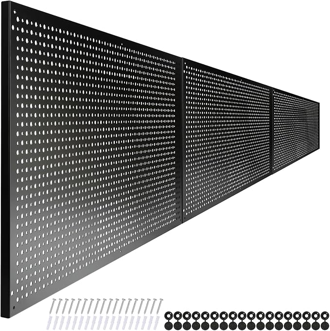 Metal Pegboard for Garage Storage,Steel Pegboard Heavy Duty 16-Inch X 32-Inch Metal Peg Board Tool Organization Panels (Black, 3 Pack)