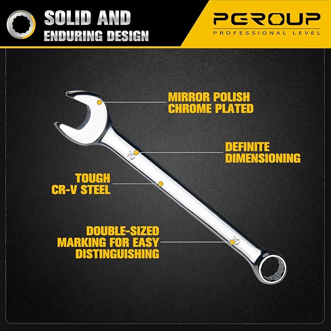 10mm Metric Combination Wrench, CR-V Steel with Mirror Polish, 12-Point Design, 15-Degree Offset, Perfect for Auto Repair, Household, Car & Truck Emergency