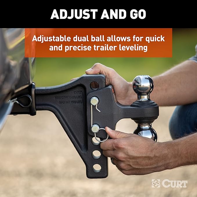 CURT 45935 Adjustable Trailer Hitch Ball Mount with Dual Ball, 2" Shank, Up to 15,000 lbs