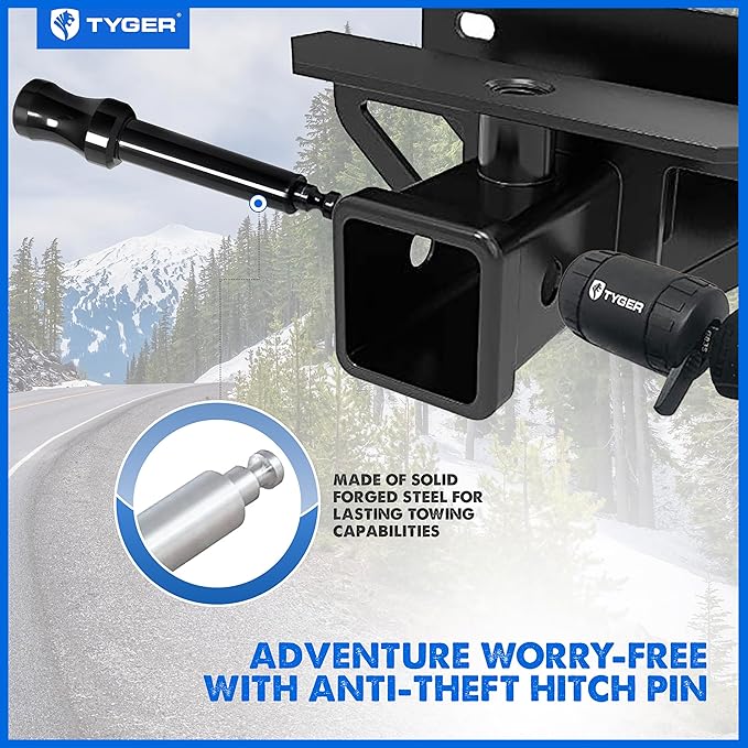 Tyger Auto Solid Trailer Hitch Lock Pin with Locking Key - for 5/8 inch Pin Holes on 2 inch Receivers | Two-Pack Combo | Class III IV V | 19,000 lb Load Rating | TG-HL3U022B | Weatherproof Anti-Theft