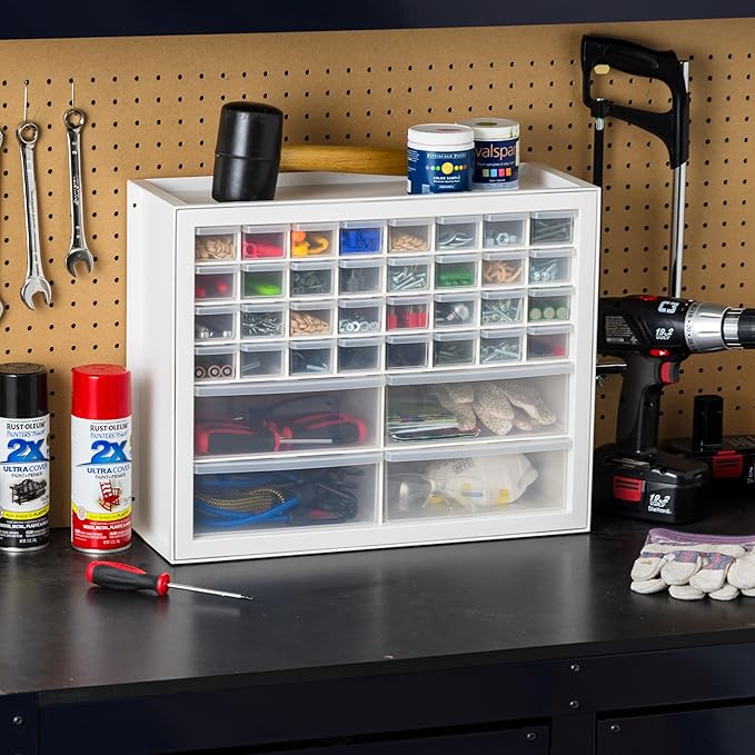 IRIS USA Small Parts Storage Cabinet, Made in USA, 36-Drawer Organizer for Screws, Nuts & Bolts, Electronics, Hardware, Beads, Crafts, Scrapbook Art Hobby, Teacher Toolbox, Garage Storage – White