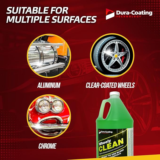 DURA-COATING TECHNOLOGY, Wheely Clean - Professional Wheel Cleaner | Highly Effective for Chrome, Aluminum, and Clear-Coated Wheels | 1 Gallon Ready-to-Use Wheel and Rim Cleaner Solution, Made in USA
